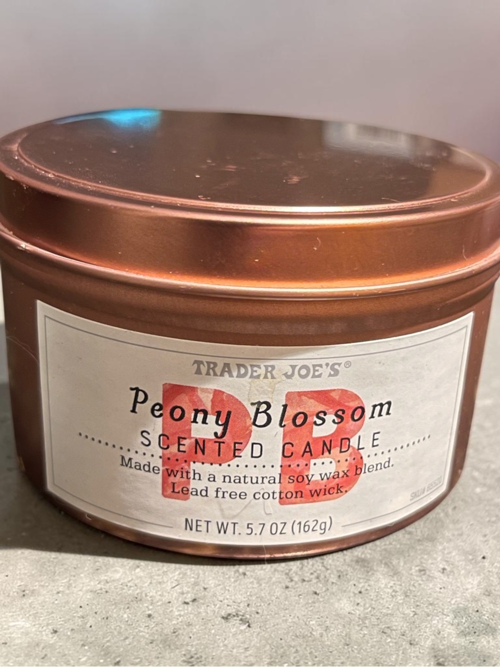 Trader Joe's Peony Blossom Scented Candle - Copper